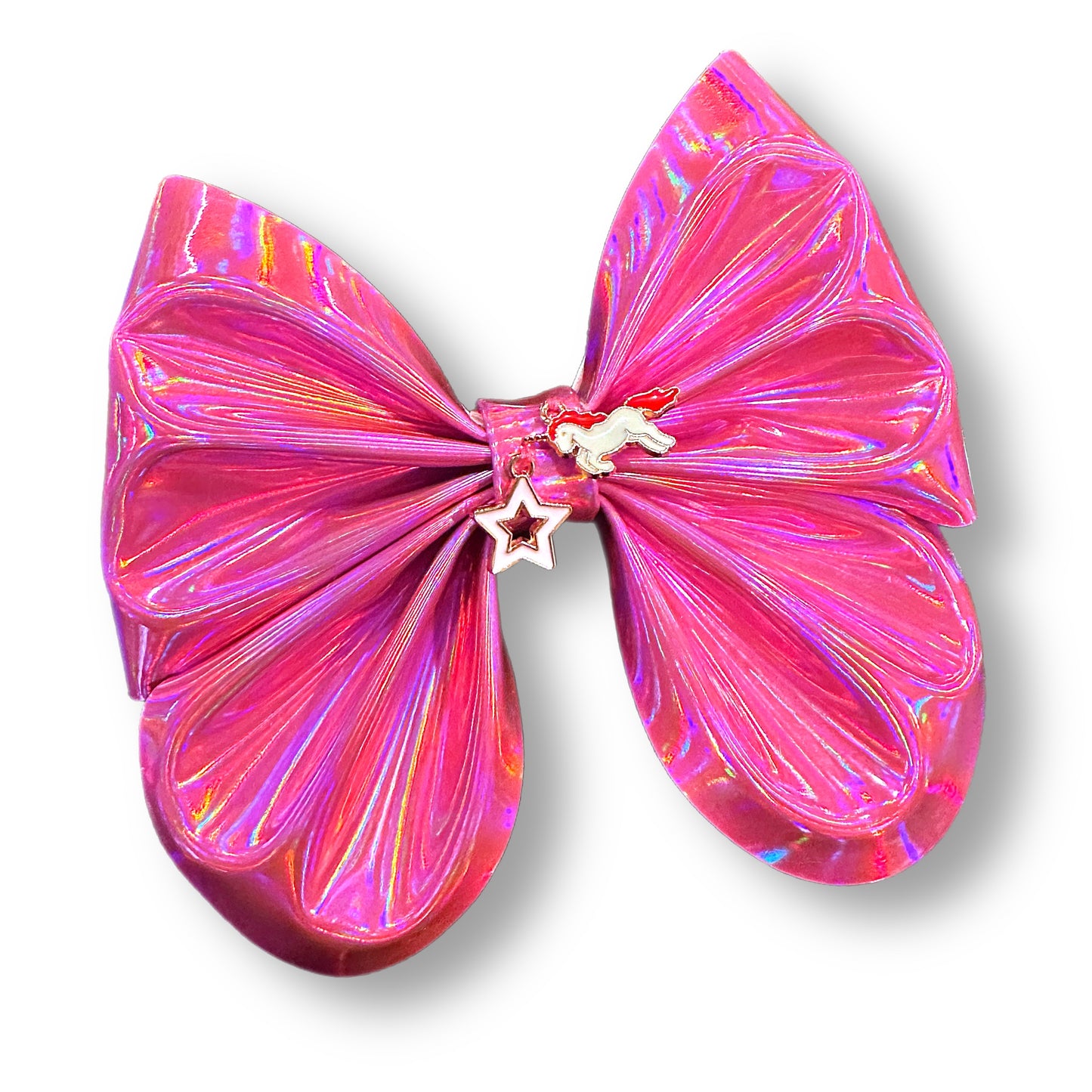 Pinks Dream, Large Bow with Charm 5x5” Faux Leather