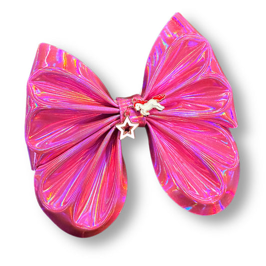 Pinks Dream, Large Bow with Charm 5x5” Faux Leather